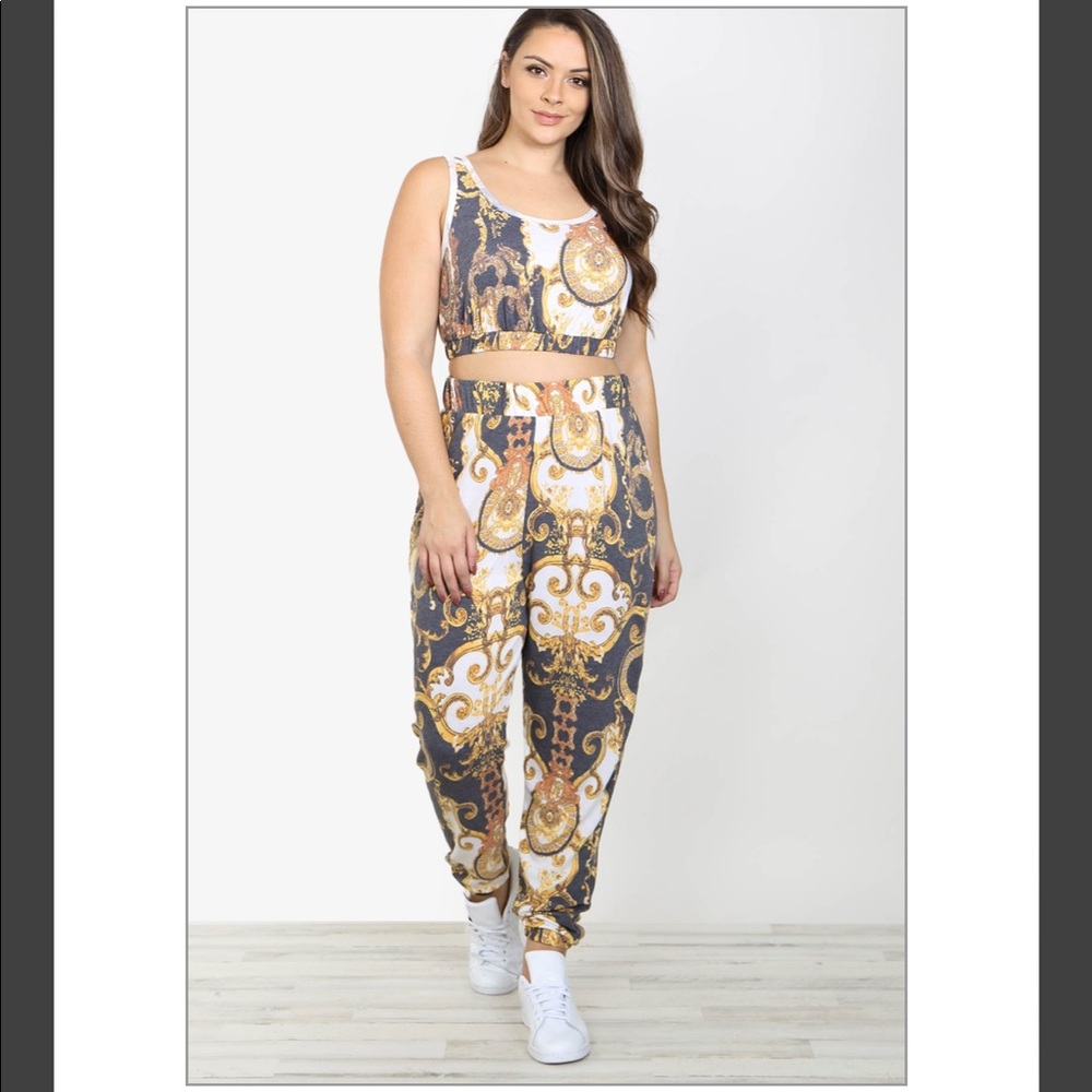 BLACK GOLD PLUS SIZE TOP & PANTS SET